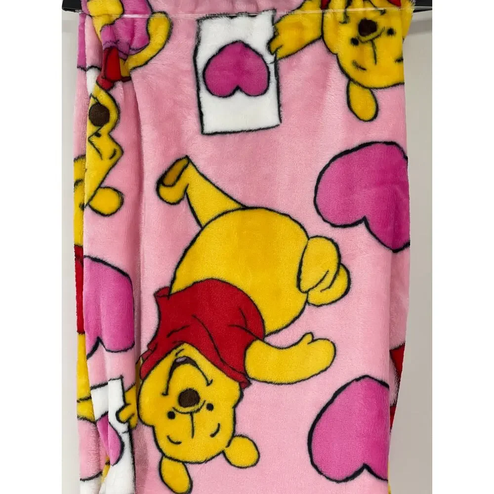 Disney Winnie the Pooh Pink Hearts Plush Throw Blanket 50 x 70 Soft Valentine's